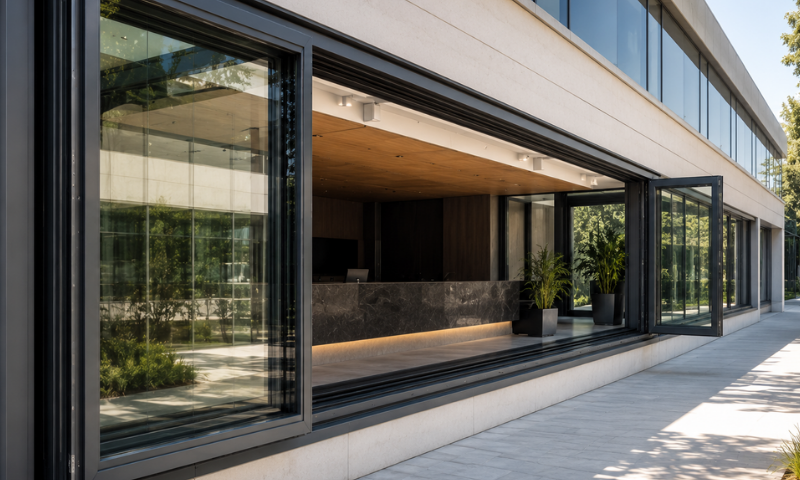 Blast proof window in modern office building